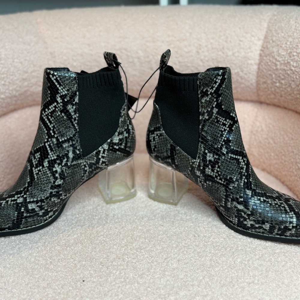 Forever 21 Snakeskin Ankle Boots with Clear Heels